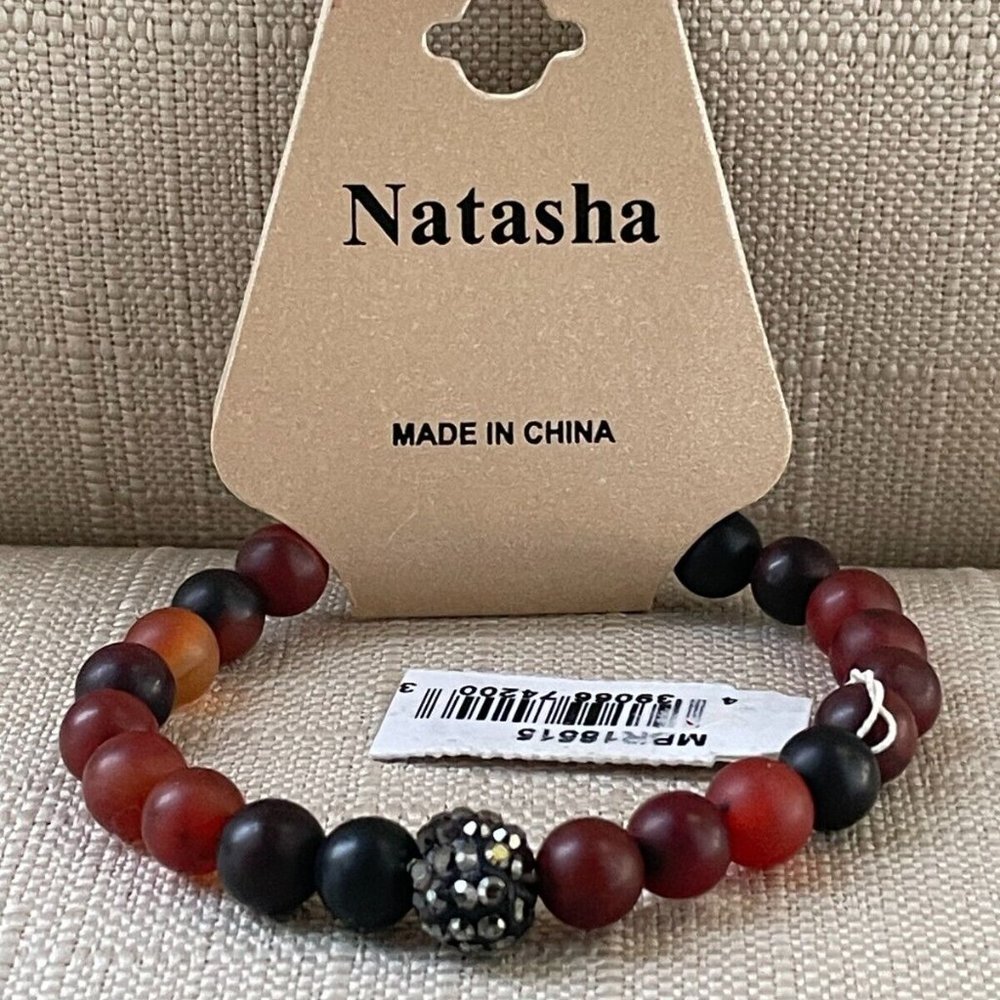 Natasha Bracelet Real Stone Brown Black Stretched Wrist Band Unisex Band